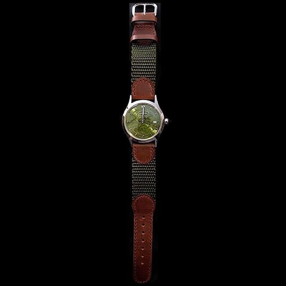 LOIS HILL Green Face Swiss Movement Watch Brown Leather Band (New) RARE UNISEX - Picture 5 of 8